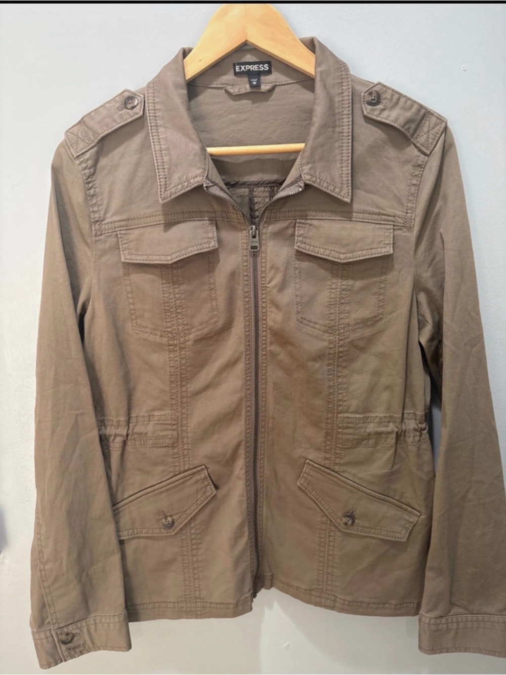 Express Women's Taupe Utility Zip Front Jacket size M